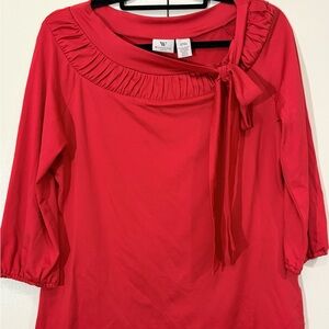 Worthington Red Ruffled Tie Front Blouse